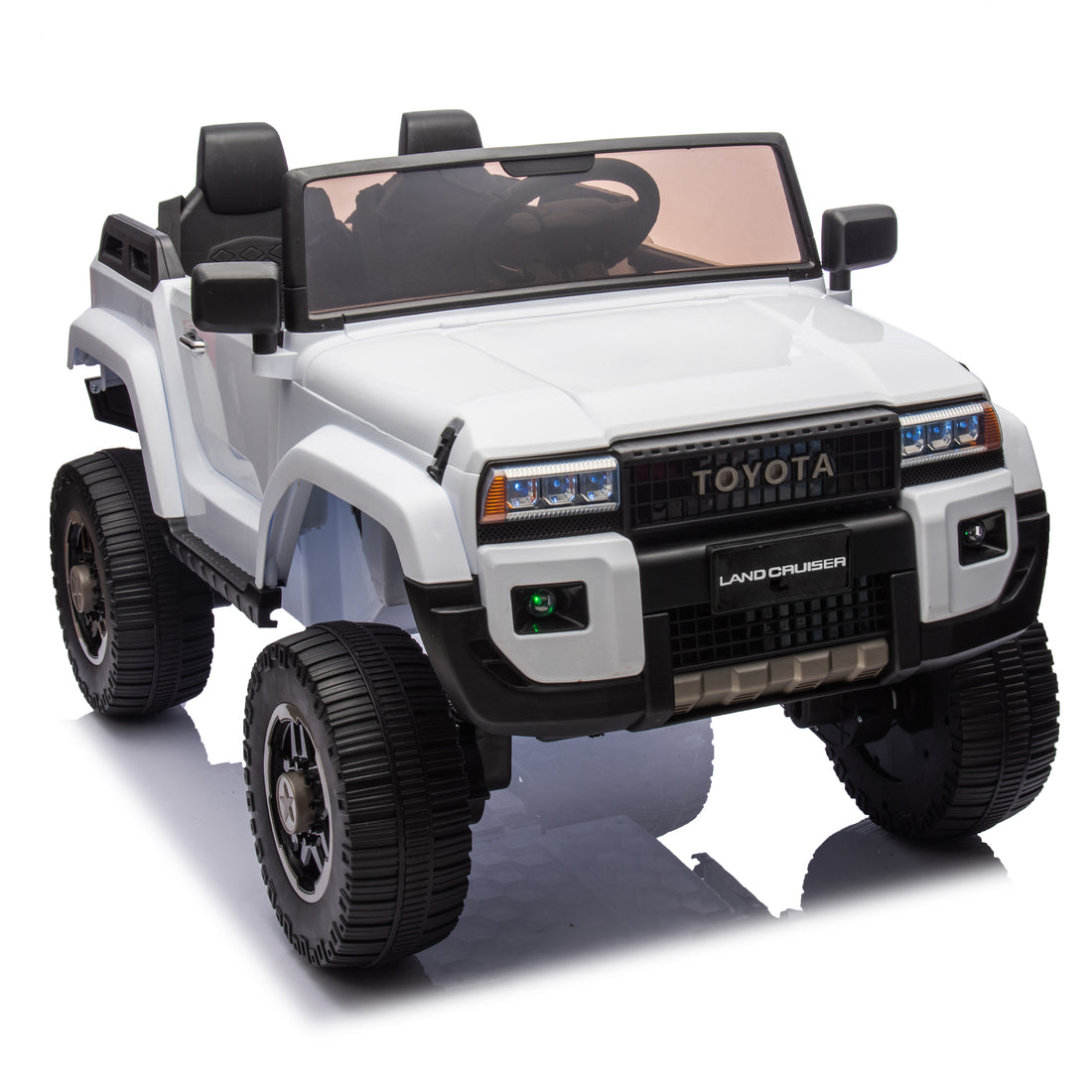 24V Two Seater Kids Ride On Car W Parents Remote Control, Licensed Toyota Lc250,2Wd,110W Motors,With Shovel,Three Point Seat Belt,Slow Start,Speed Adjustment,Bluetooth,Music For Kids Aged 3 . White 100 149 Lbs Polypropylene