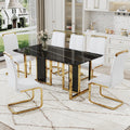 Table And Chair Set. Modern Dining Table With Mdf Top And Beautiful Mdf Legs. Equipped With Comfortable Pu Chairs And Metal Legs. Suitable For A Wide Range Of Decorative Styles. Black,White Seats 6 Mdf