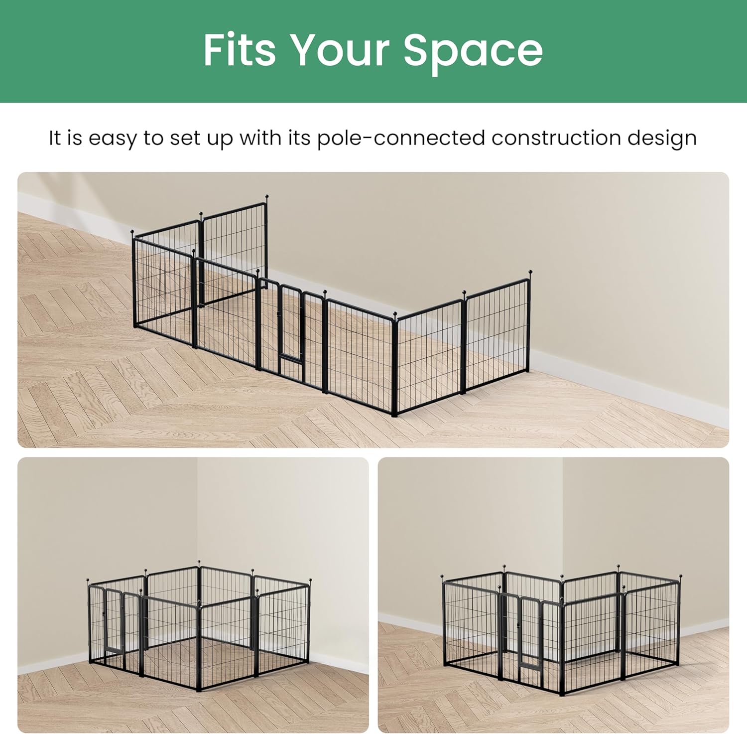 Dog Playpen 24 Inch 8 Panels, Heavy Duty Metal Pet Playpen Indoor Outdoor For Camping, Yard, Rv, Garden Fence, Privacy Patio, Black Black Metal