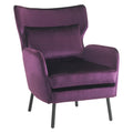 Wing Back Velvet Accent Chair, Modern Living Room Armchair Comfy Upholstered Single Sofa Chair For Bedroom Dorms Reading Reception Room With Metal Legs & Pillow, Purple Purple Velvet