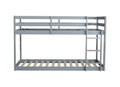Solid Woodensolid Rubber Wooden Twin Over Twin Loft Bed With Ladder ,Upper And Bottom Bed Platforms Crafted With Strengthened Slats ,Grey Twin Grey Rubber Wood