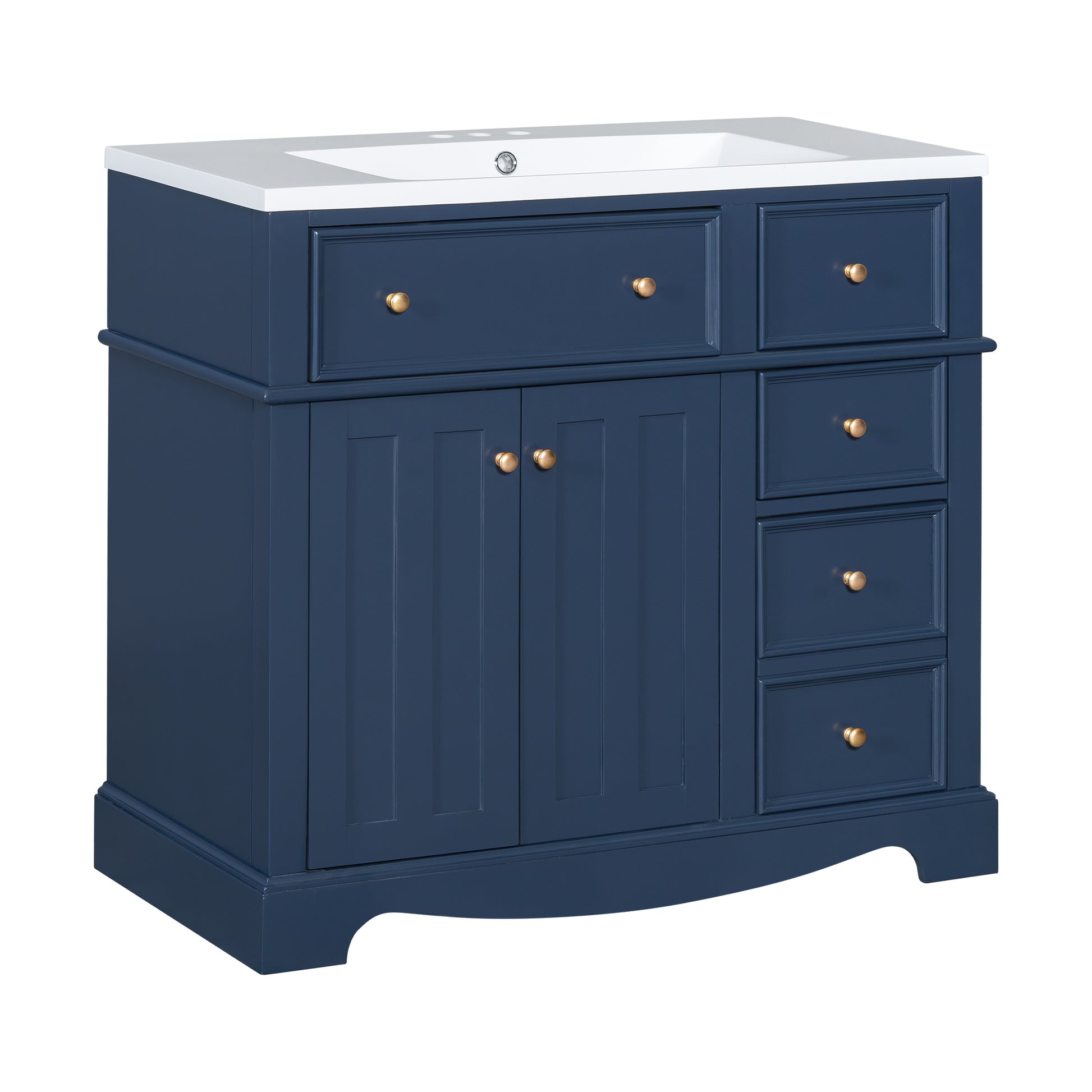 36'' Bathroom Vanity With Resin Sink Combo, Solid Wood Frame Bathroom Storage Cabinet, Freestanding Vanity Set With 3 Drawers& Adjustable Shelf Blue Bathroom Modern Solid Wood Mdf Resin