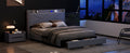 Queen Size Upholstery Platform Bed With Storage Headboard, Led, Usb Charging And 2 Drawers, Gray Queen Gray Upholstered