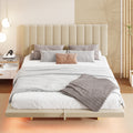 Queen Size Upholstered Floating Bed With Led Light And Usb Port, Velvet, Beige, Hydrualic Platform Bed Queen Beige Velvet