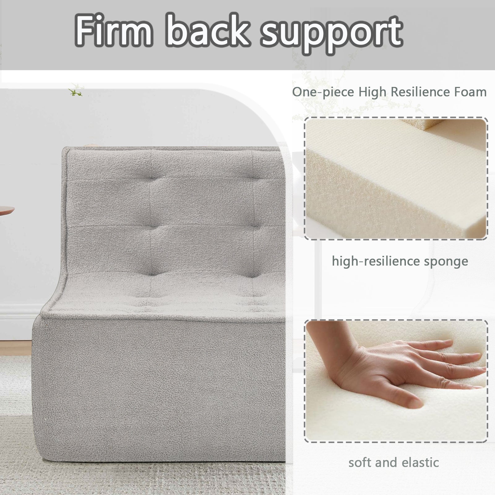 Fireside Chair, Lazy Floor Sofa Couch, Teddy Velvet Bean Bag Chair, Tatami Sofa With High Resilience Foam For Living Room, Bedroom, Office Salon, Gray Gray Soft Foam Foam,Teddy