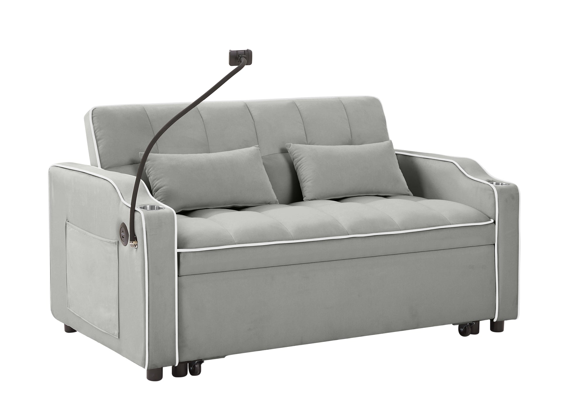 1 Versatile Foldable Sofa Bed In 3 Lengths, Modern Sofa Sofa Sofa Velvet Pull Out Bed, Adjustable Back And With Usb Port And Ashtray And Swivel Phone Stand Grey Gray Eucalyptus Solid Wood Mdf Resin 2 Seat