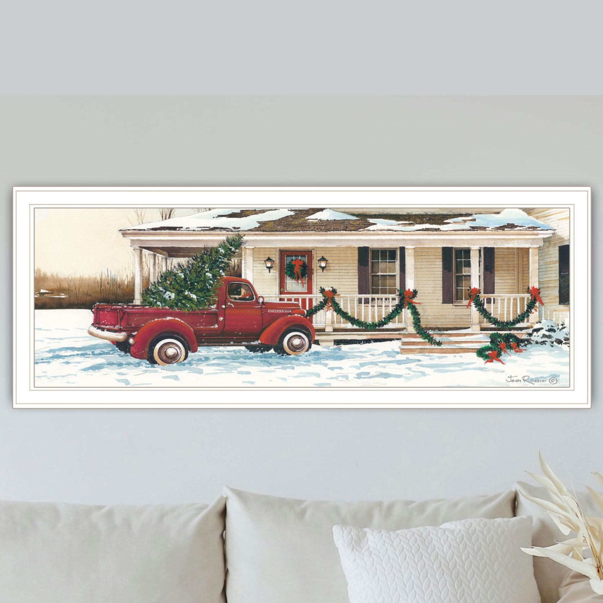 Preparing For Christmas White Framed Wall Art For Living Room, Bedroom Wall Art Print For Home Decor By John Rossini Multicolor Wood Paper