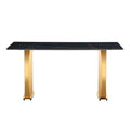 Modern Rectangular Table With 0.4 Inch Black Patterned Tabletop And Gold Legs, Suitable For Kitchen, Dining Room, And Living Room 63 Inches * 31.4 Inches * 30 Inches Gold Sintered Stone
