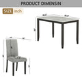 Faux Marble Dining Rectangular Table, 4 Person Wood Dining Table, White Dark Espresso Gray Upholstered Chair Faux Marble White Dark Espresso Gray Seats 4 Wood Dining Room Rectangular 4 Leg Rectangular Dining Table With Chair Mdf,Paper,Rubber Wood