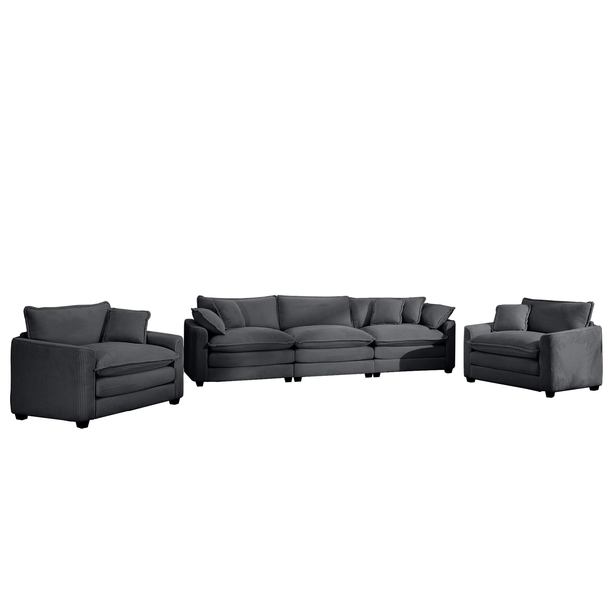 Luxurious And Sophisticated Sofa Set With Soft Cushions And Pillows, Home For Living Rooms And Clubs As Well As Home Theaters, Consisting Of Two Single Sofas And A 3 Seater Sofas In Grey Corduroy Fabr Grey Corduroy 5 Seat