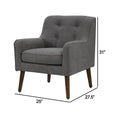 Kina 28 Inch Accent Chair, Gray Fabric, Button Tufted, Angled Wood Legs Gray Wood