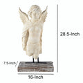Magnesia And Metal Garden Angel Bust On A Wooden Pedestal, Beige Beige Magnesium Oxide