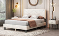 Simple Queen Size Upholstered Bed Frame With Rivet Design, Modern Velvet Platform Bed With Headboard, Beige Queen Beige Bedroom Bed Frame Velvet Solid Wood Mdf
