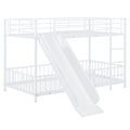 Twin Over Twin Size Metal Bunk Bed With Slide And Guardrails, White Twin White Metal