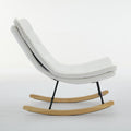 Lazy Rocking Chair,Comfortable Lounge Chair With Wide Backrest And Seat Wood Base, Upholstered Armless Rocker Chair For Living Room, Balcony,Bedroom And Patio Porch. White Cushion Iron White Primary Living Space Sponge Square Casual Rocking Chairs