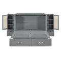 Queen Size Murphy Bed Wall Bed With Drawer And Rattan Decoration With 2 Storage Cabinets, One Set Of Sockets & Usb Ports, Pulley Structure Design, Gray Queen Gray Plywood