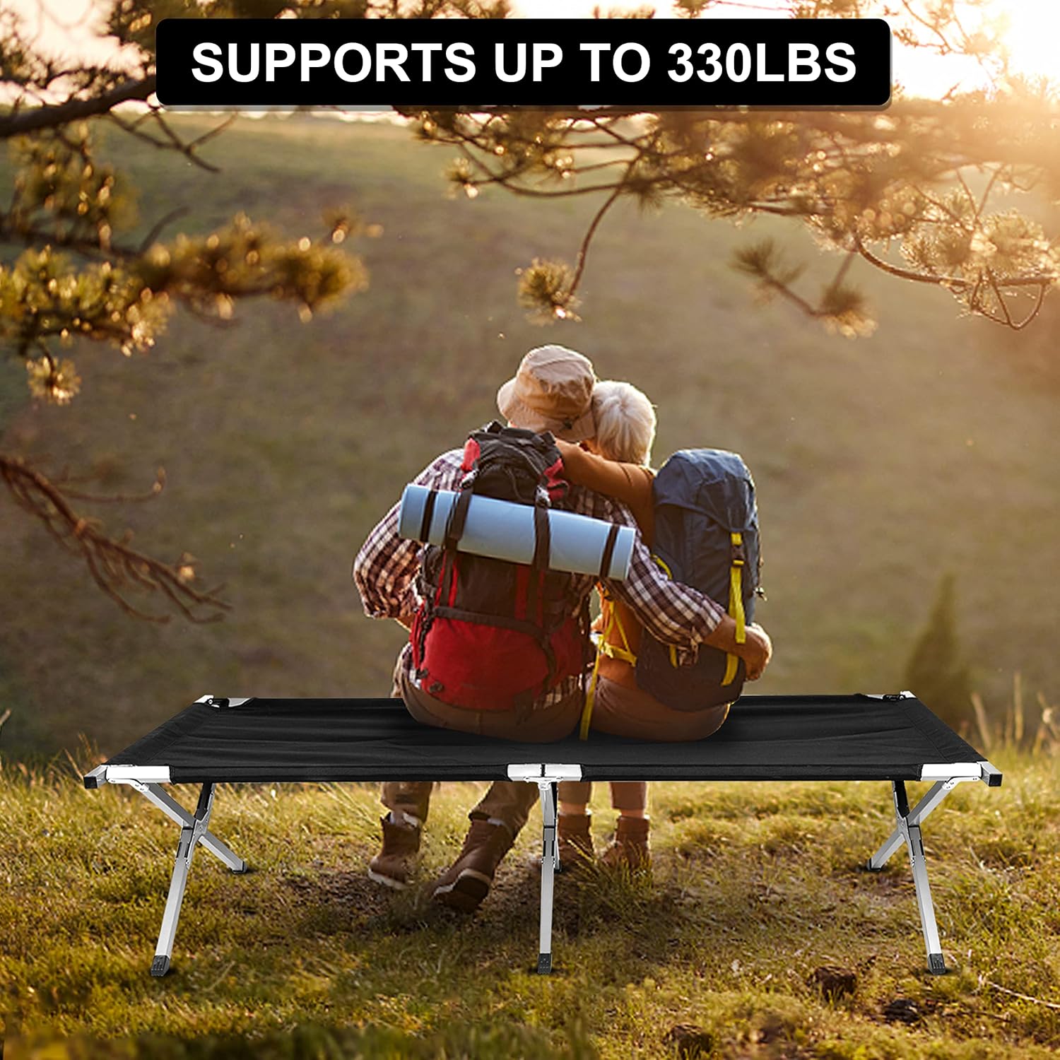 Camping Cot, Sleeping Cots For Adults With Storage Bag, Portable And Lightweight Cot Bed For Outdoor Traveling, Hiking, Office Nap, Easy To Set Up, 1 Pack Black Oxford Fabric