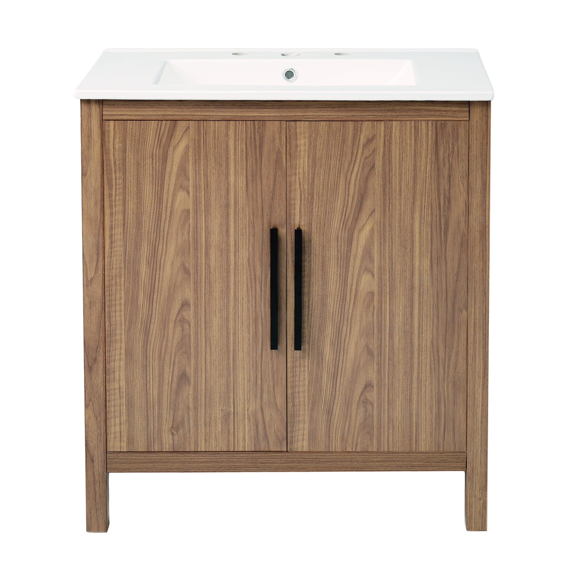 30" Wood Color Bathroom Vanity With Single Sink, Combination Under Counter Sink, Bathroom Storage Cabinet With Soft Closing Door, Multi Function Storage, Solid Wood Frame Wood Bathroom Solid Wood Mdf
