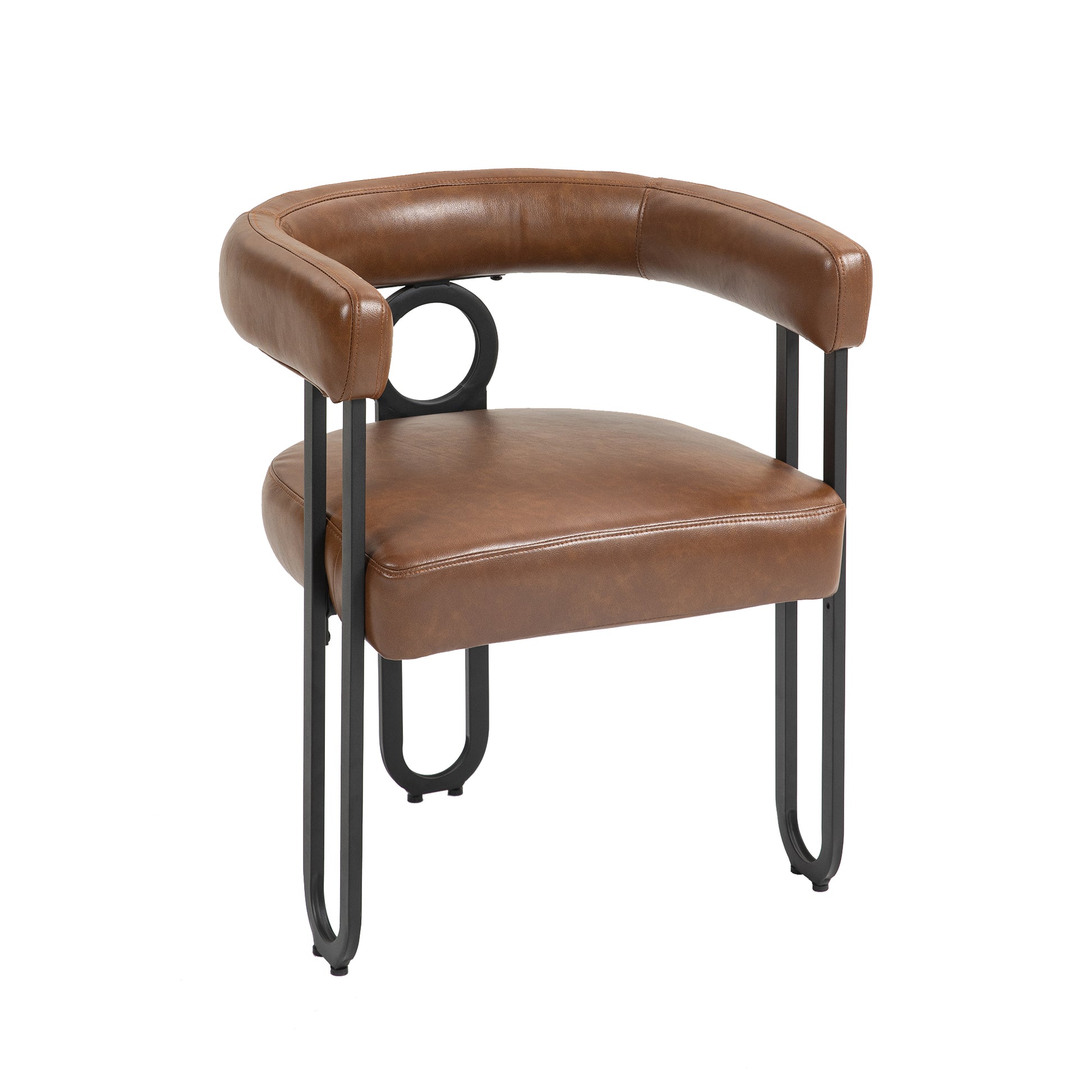 Coolmore Contemporary Designed Pu Fabric Upholstered Accent Dining Chair Barrel Side Chairs Kitchen Armchair For Living Room Set Of 2 Light Brown Pu Light Brown Dining Room Foam Pu Leather