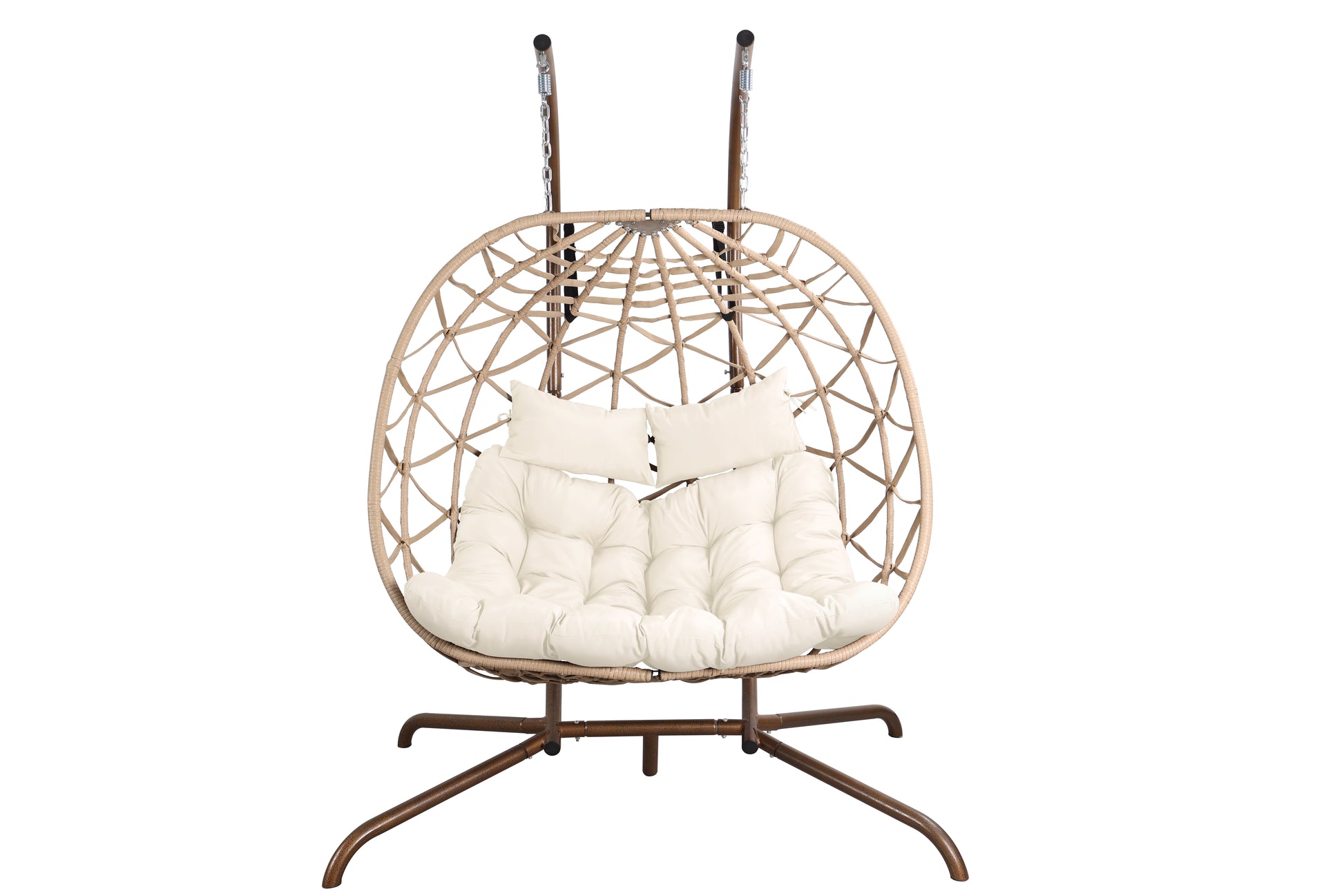 Outdoor Egg Swing Chair With Stand,Thick Cushions And Pillow Yes Deep Seating White Water Resistant Frame Fade Resistant Cushion Garden & Outdoor Classic 2 Person Seating Group Cotton Rattan Metal