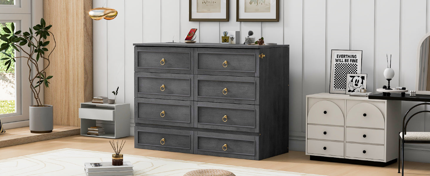 Full Size Murphy Bed With Large Drawers,Gray Full Gray Plywood