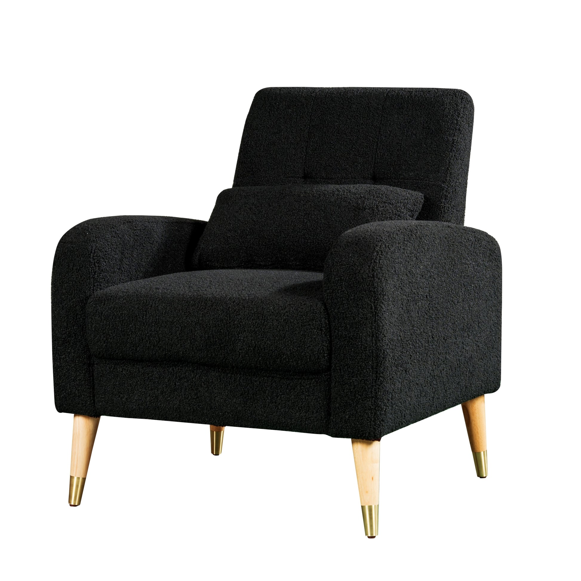 Mid Century Modern Accent Chair, Upholstered Armchair Living Room Chair, Comfy Single Sofa Chair With Sturdy Legs, Polyester Fabric Chair For Living Room Bedroom Black Primary Living Space Foam Fabric