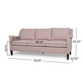 Comfy 3 Seat Sofa With Wooden Legs, Pu, For Living Room And Study Light Pink Fabric 3 Seat