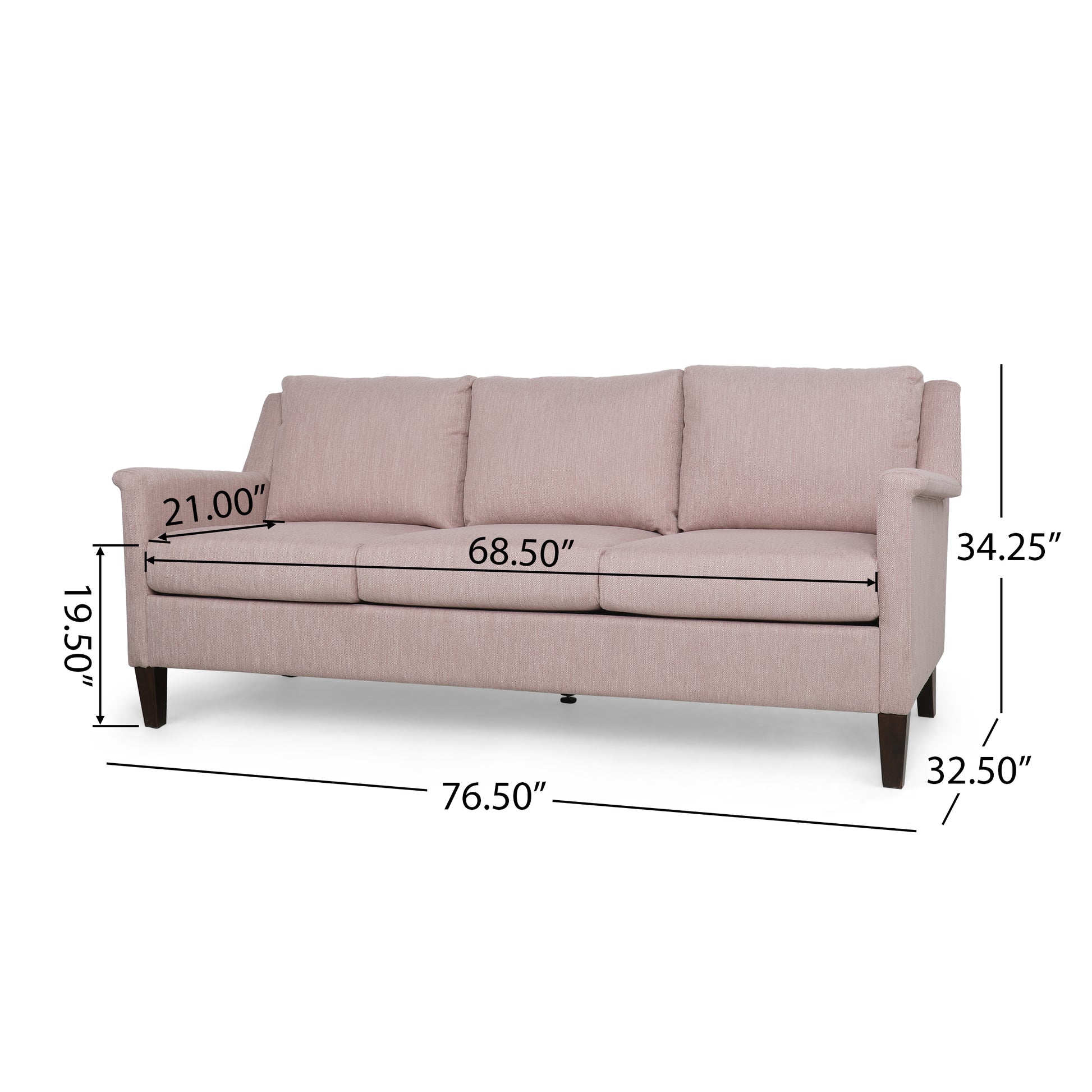 Comfy 3 Seat Sofa With Wooden Legs, Pu, For Living Room And Study Light Pink Fabric 3 Seat