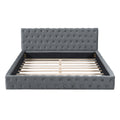 Queen Size Velvet Upholstered Platform Bed, With Luxurious Diamond Grid Headboard,Gray Queen Gray Plywood