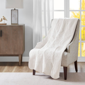 Oversized Quilted Throw With Soped Edges White 60X72" White Cotton