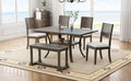 6 Piece Wood Dining Table Set With Storage Shelf And Curved Legs, Kitchen Table Set With Bench And 4 Removable Cushions Dining Chairs, Modern Style, Brown Gray Cushion Wood Dining Room Solid Wood Rubberwood Rectangular Dining Table With Bench Wood Wood
