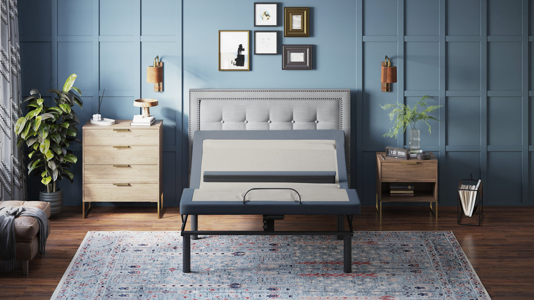 Bt6500 Queen Adjustable Bed Base With Head Foot Tilt And Lumbar Position Adjustment Box Spring Not Required Queen Blue Grey Steel