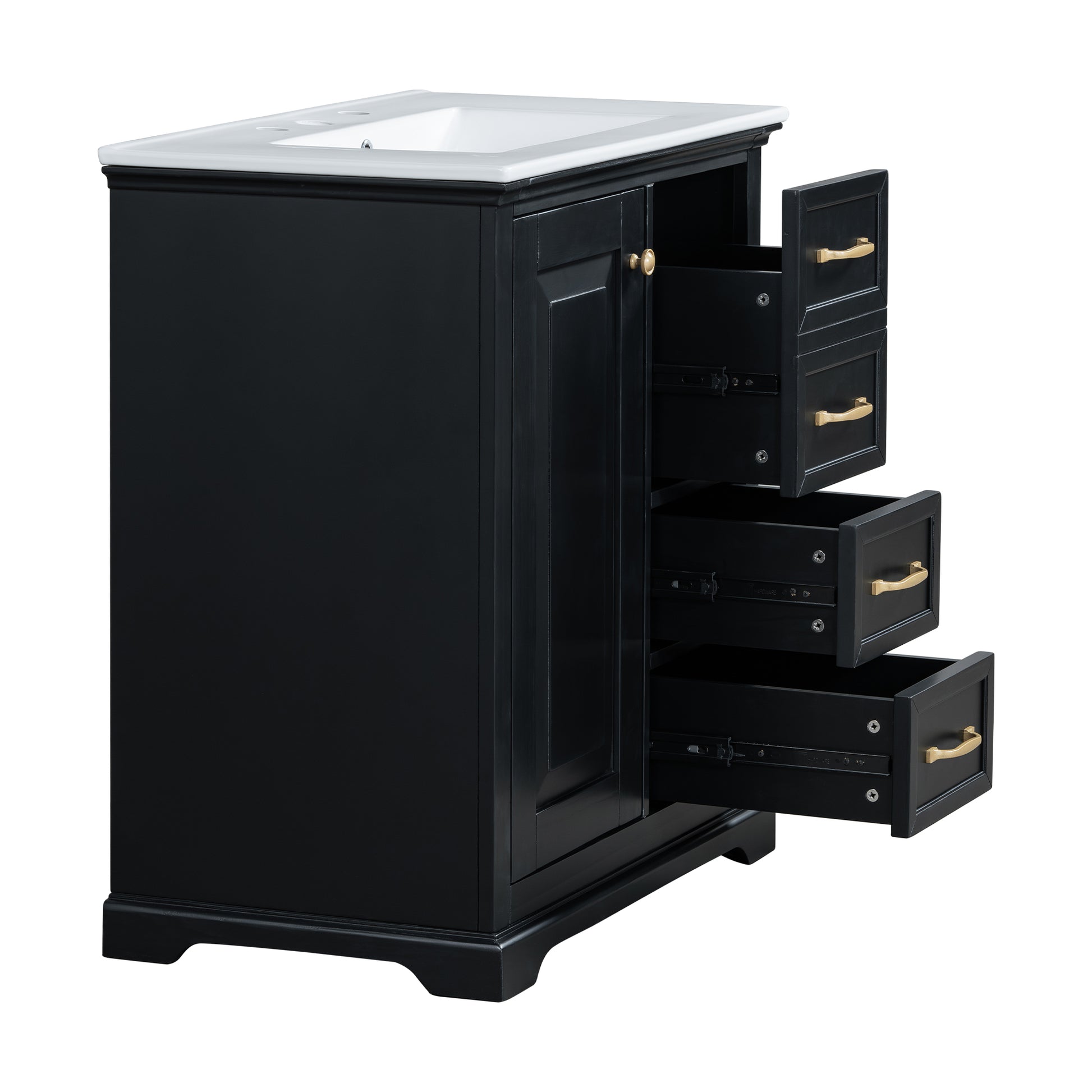 30" Bathroom Vanity With Sink, One Package, Black Bathroom Cabinet With Drawers, Solid Frame And Mdf Board Black Solid Wood Mdf