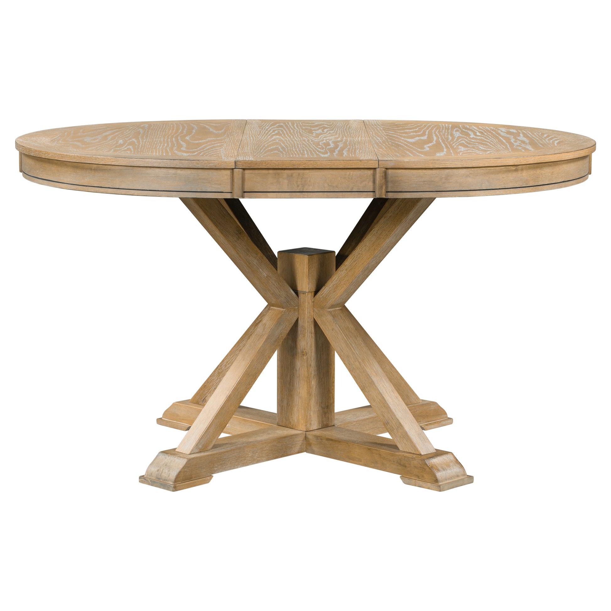 Functional Furniture Retro Style Dining Table Set With Extendable Table And 4 Upholstered Chairs For Dining Room And Living Room Natural Wood Wash Natural Wood Wash Solid Wood