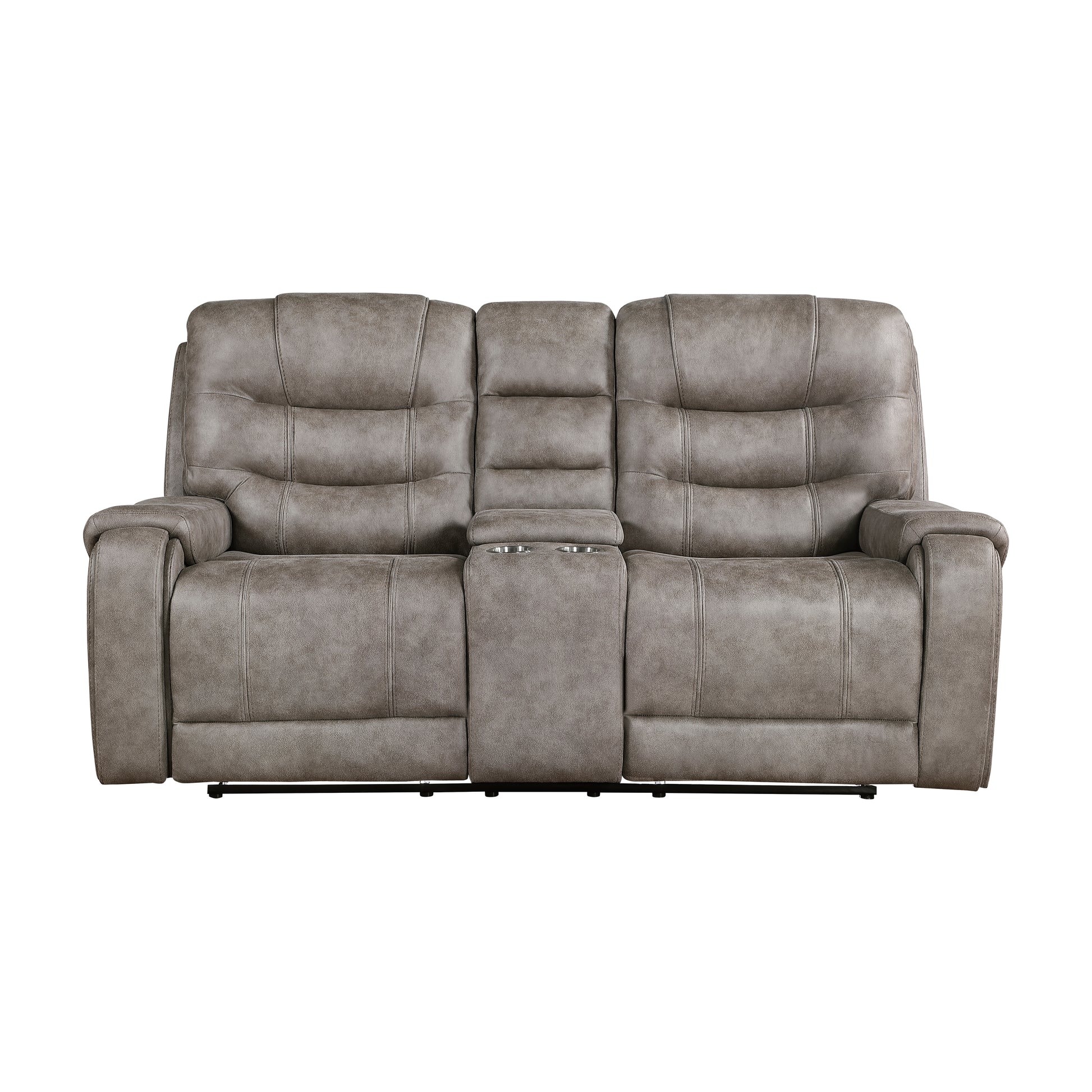 Grayish Brown Modern Reclining Sofa Set 2Pc Sofa Loveseat Plush Seating, Polished Microfiber Upholstery Solid Wood Frame Living Room Furniture Brown Gray Microfiber Wood Primary Living Space Modern Plywood,Solid Wood 5 Seat