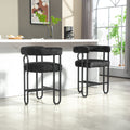 Coolmore Bar Stools Set Of 2, Modern Bar Stool With Back, Black Metal Frames, Upholstered Bar Stools For Kitchen Island, Pub, Club Black Chenille Black Dining Room Foam Chenille