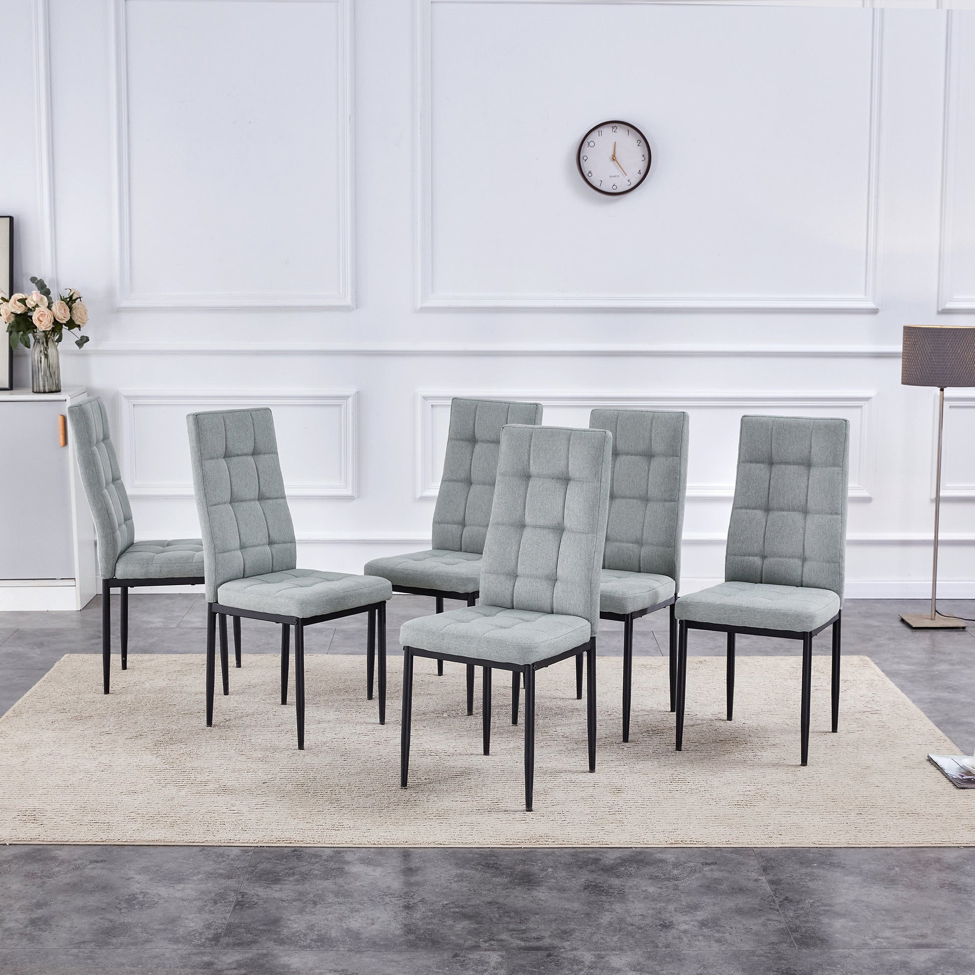 Dining Table Set For 6, 7 Piece Kitchen Table Chairs Set, 1.8" Thickness Tabletop And V Shaped Table Legs, Modern Dining Room Set With 63 Inch Dinner Table And 6 Upholstered Chairs For Dining Room Metal Gray Dining Room Classic,Mid Century Modern,Modern