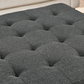 Upholstered Coffee Table Tufted Linen Large Square Ottoman With Beech Wood Shelf And Frame, Oversized Footrest Ottoman For Living Room, Dark Gray Light Brown Wood Primary Living Space Grey Medium Duty Beech Wood Dark Gray Linen Or Linen Blend Backless