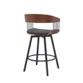 Vera 27 Inch Swivel Counter Stool Chair, Brown Open Back Black Faux Leather Black Brown Leather