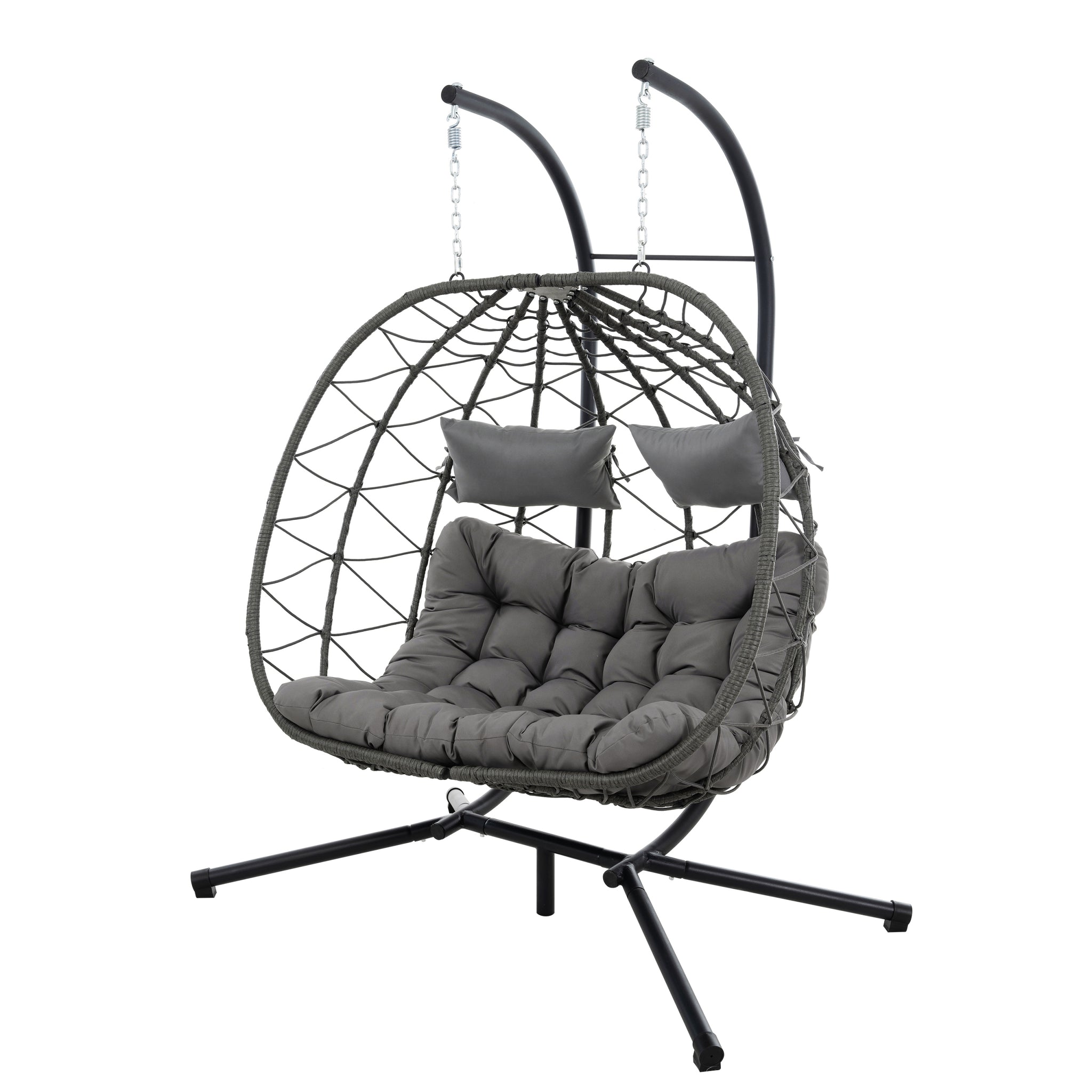 2 Persons Egg Chair With Stand Indoor Outdoor Swing Chair Patio Wicker Hanging Egg Chair Hanging Basket Chair With Stand For Bedroom Living Room Balcony Gray Steel