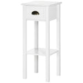 Homcom 2 Tier Side Table With Drawer, Narrow End Table With Bottom Shelf, For Living Room Or Bedroom, White White Mdf
