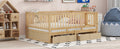 Full Size Wood Daybed With Fence Guardrails And 2 Drawers, Split Into Independent Floor Bed & Daybed, Natural Old Sku :Lp000882Aan Full Natural Solid Wood Mdf