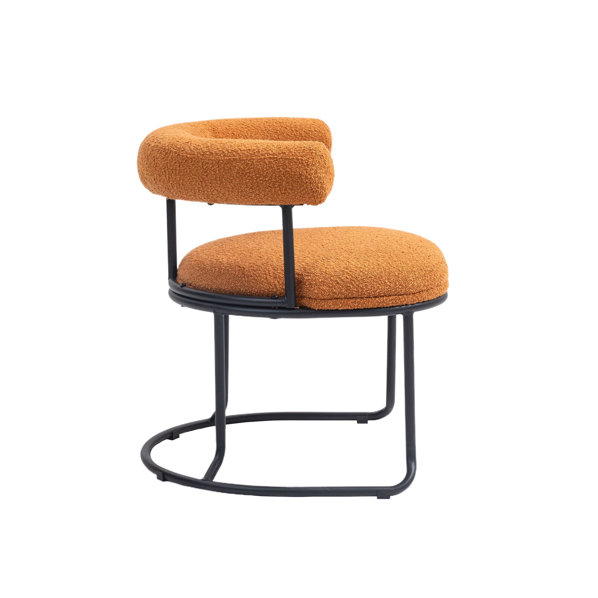 Coolmore Boucle Dining Chairs Set Of 2, Mid Century Modern Curved Backrest Chair, Round Upholstered Kitchen Chairs Orange Boucle Orange Foam Mdf Metal