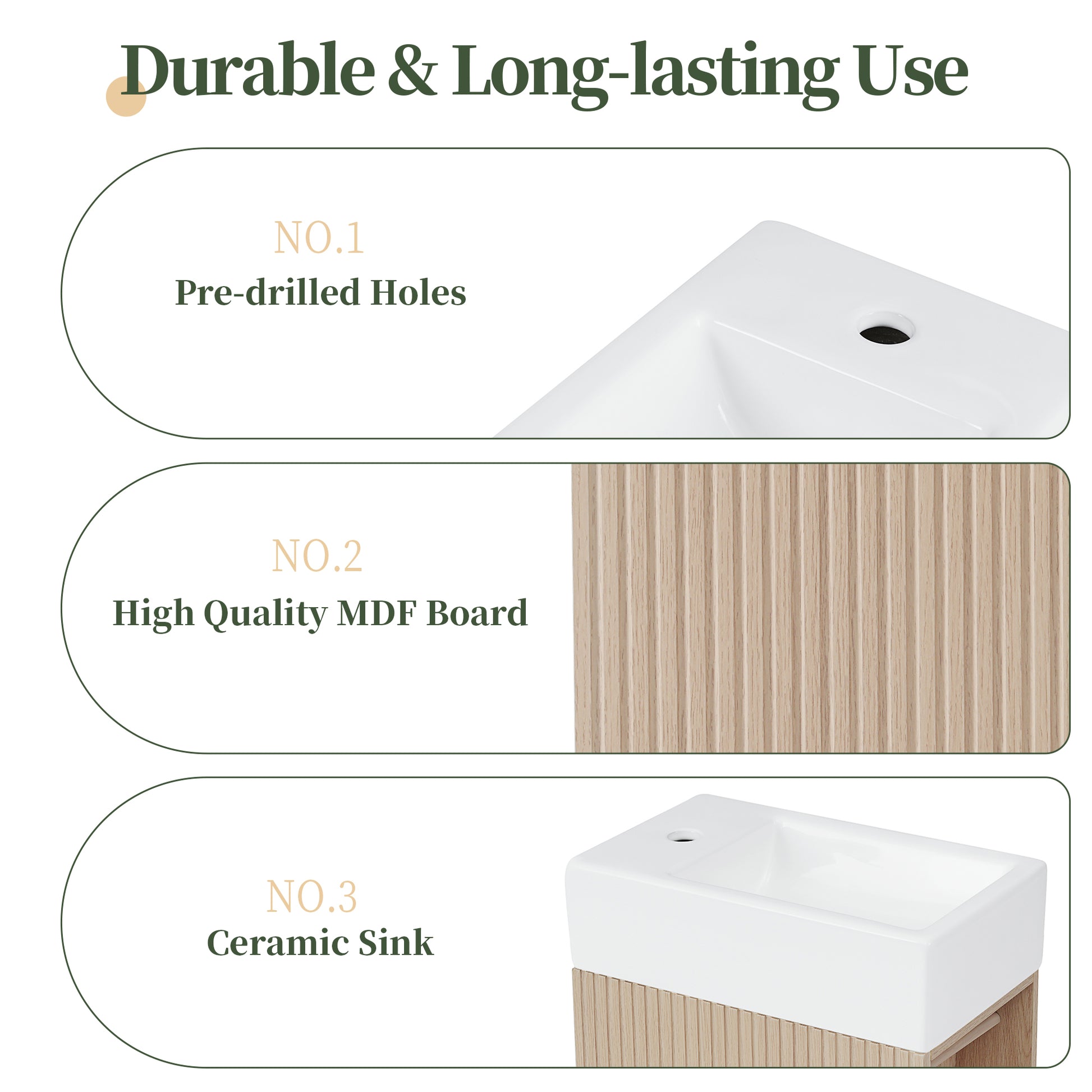 18.6" Bathroom Vanity With Sink, Bathroom Vanity Cabinet With Two Tier Shelf, Left Or Right Orientation, Natural Natural Mdf