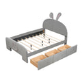 Full Size Velvet Platform Bed With Rabbit Shaped Headboard, With Drawers, With Bed End Storage Pocket, Gray Full Gray Plywood