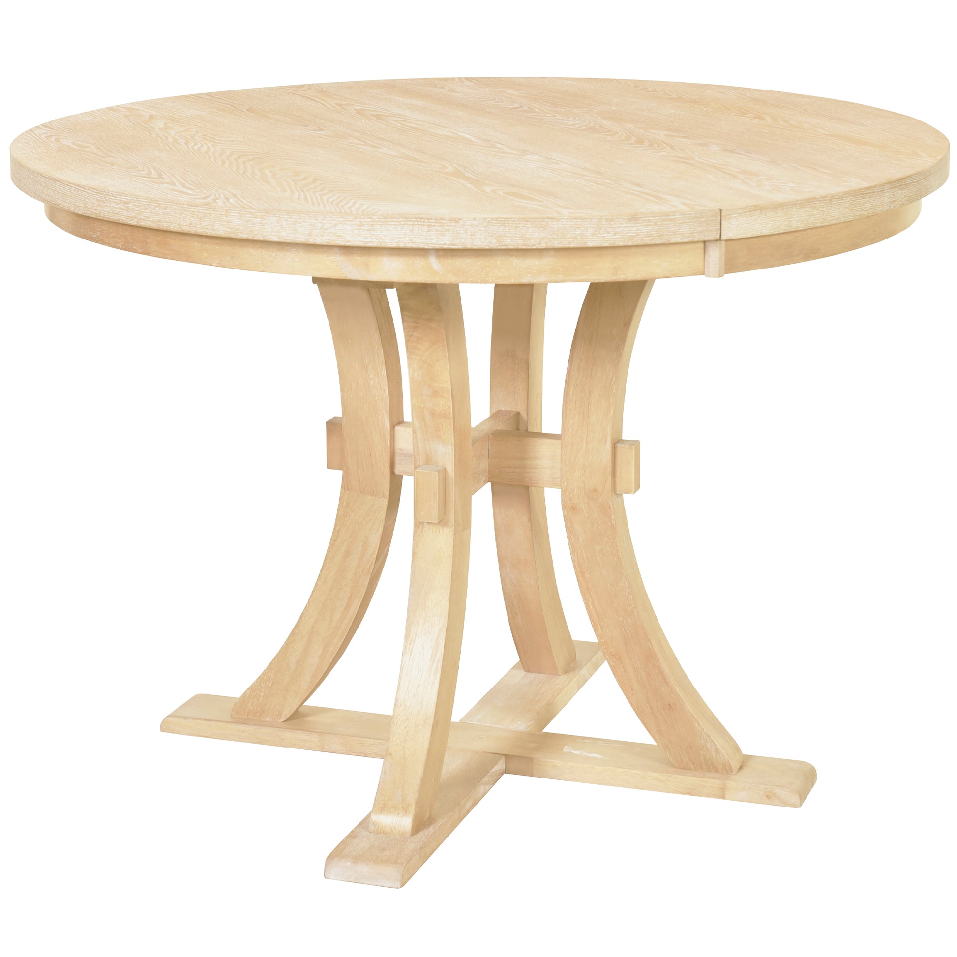 5 Piece Rustic Round Pedestal Extendable Dining Table Set With 15.7" Removable Leaf And Simple Dining Chirs For Small Places, Natural Wood Dining Room Extendable Rubberwood Oval Dining Table With Chair Wood Wood Natural Seats 4 Removable Leaf Farmhouse