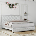 Queen Size Bed Frame With Star Projector Galaxy Light, Adjustable Upholstered Headboard With Diamond Button, Usb Charger, Music Speaker, Pu Leather White Pu Mdf Metal