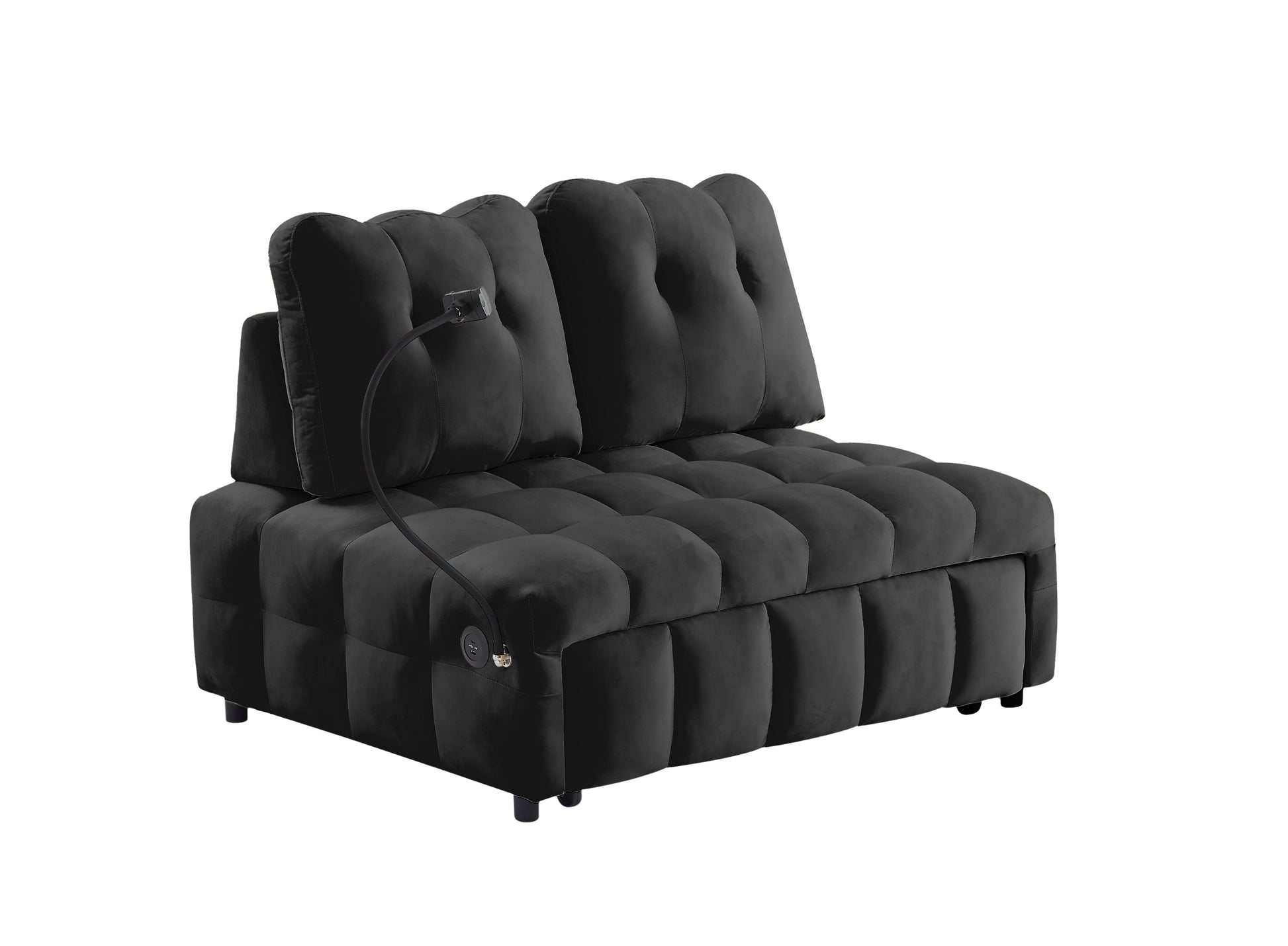 Modern Sofa Velvet Pull Out Bed,Independently Removable Backrest, Have Usb Port And Swivel Phone Stand ,Black Black Wood Velvet 2 Seat
