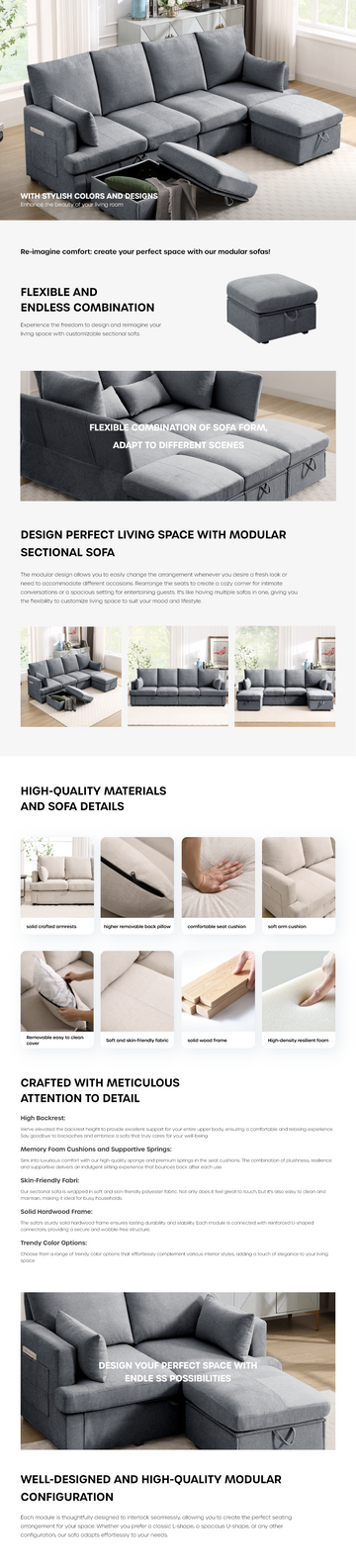 Modern L Shape Modular Sofa, 5 Seat Chenile Sectional Couch Set With 2 Pilows Lncluded, Freely Combinableindoor Funiture For Living Room,Apartment, Office, 3 Colors Light Gray Chenille Metal Primary Living Space Medium Soft Loose Back Modern Poplar Foam