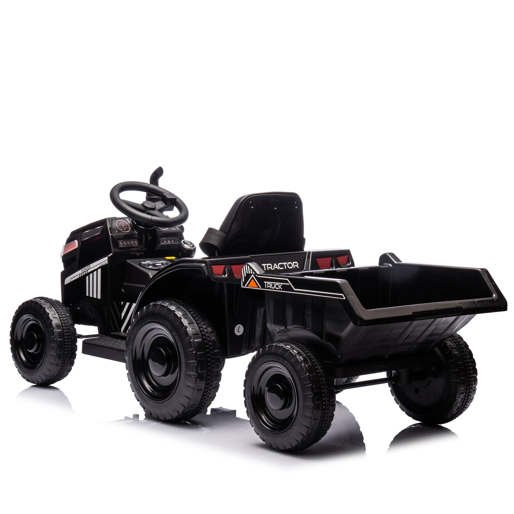 12V Kids Ride On Electric Tractor Black Knight,Kids Ride On Toy.2Wd,Non Skid Tires, Steering Wheel, Foot Pedal,With Removable Storage Tug,Light,Bluetooth,Music,Mp3,Usb,Power Display For Kids Aged 2 3. Black 50 99 Lbs Polypropylene
